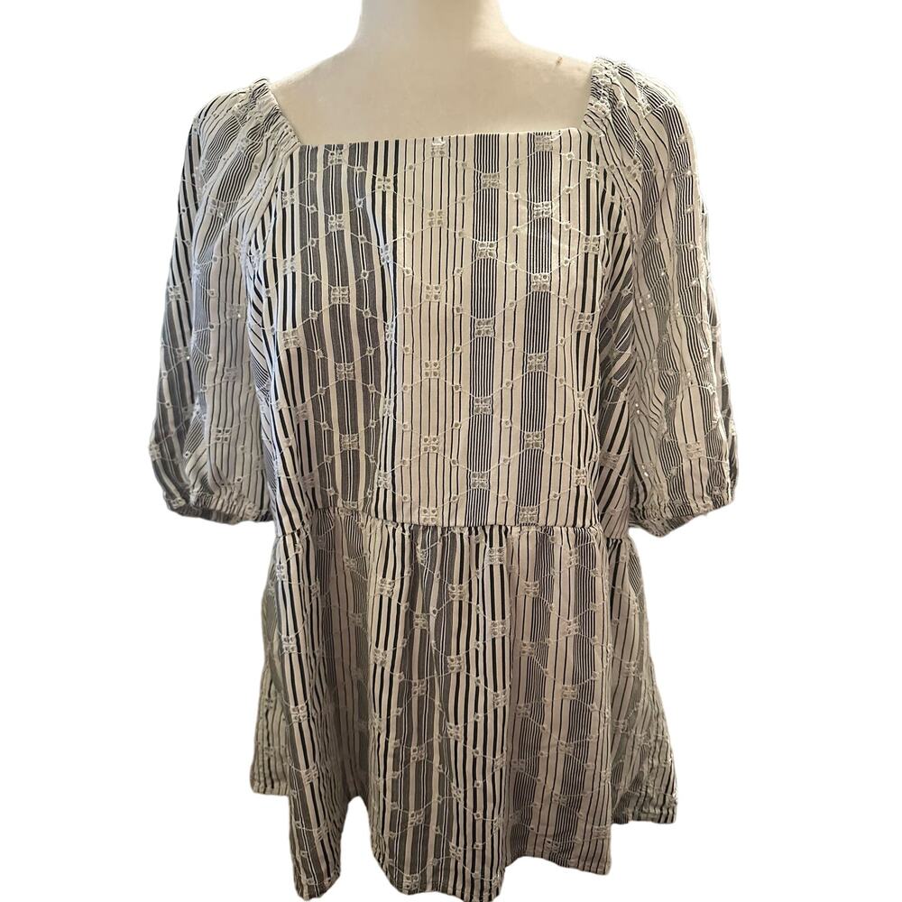 Lane Bryant Short Sleeve Square Neck Eyelet Peplum Top, Plus Size 16